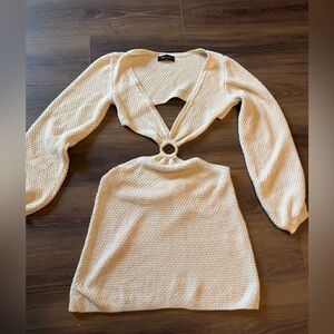 White Fox Cream Textured Knit Dress with Ring Detail